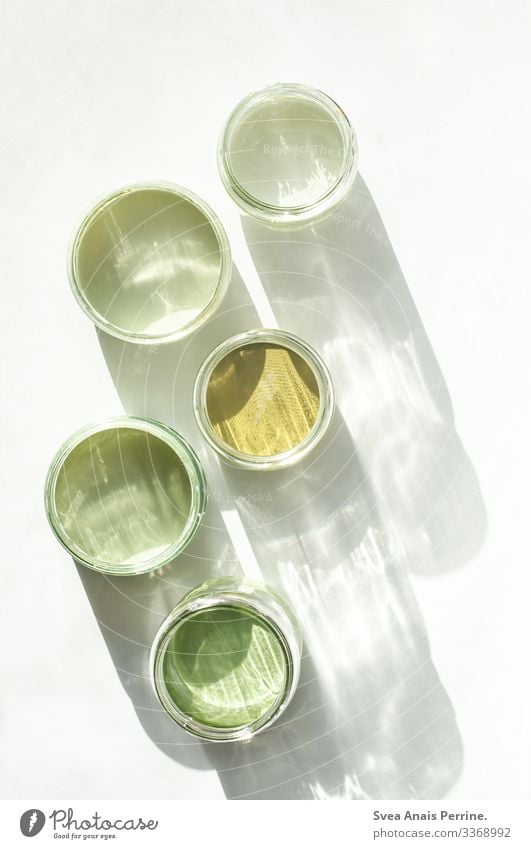 5 shades of green Design Colour Paint bucket Draw Creativity Green Esthetic Colour photo Subdued colour Interior shot Deserted Isolated Image Light Shadow