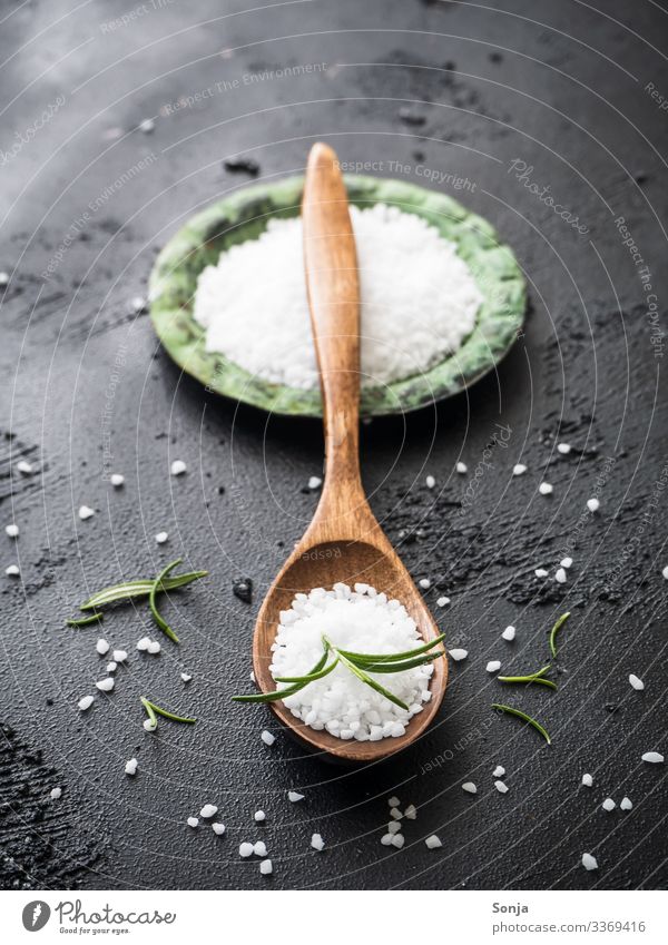 Rosemary salt on a wooden spoon Food Herbs and spices Cooking salt Nutrition Organic produce Plate Spoon Fragrance Fresh Hip & trendy Sustainability To enjoy