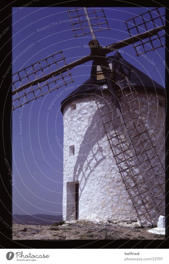 windmill Europe Spain Catalonia Windmill Craft (trade) Cloudless sky White Windmill vane Deserted Shadow