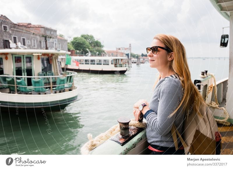Young woman on the tour boat in Venice, Italy Lifestyle Joy Vacation & Travel Tourism Trip Sightseeing City trip Cruise Human being Feminine