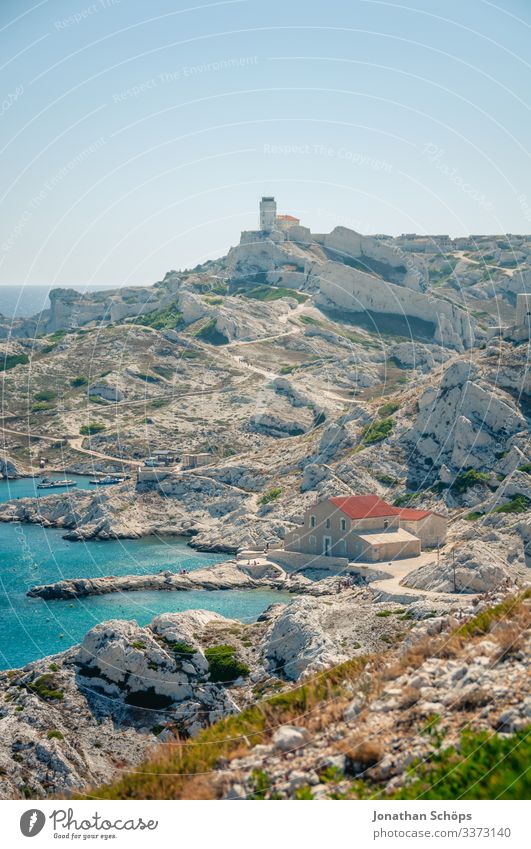 Fortress on island off Marseille Sunlight Light Day Copy Space top France Hot South Colour photo Southern France Ocean Mediterranean sea Rock formation