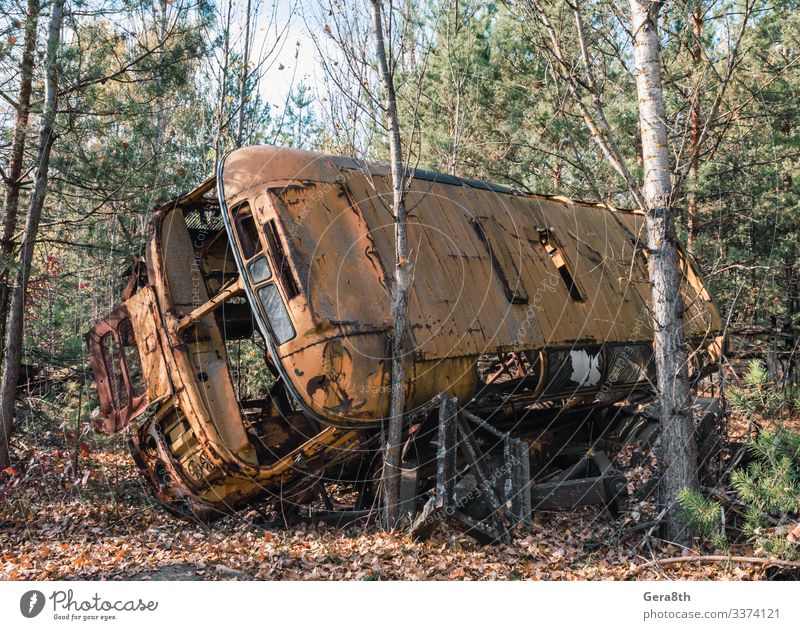 abandoned broken equipment in the Chernobyl forest Vacation & Travel Tourism Trip Machinery Nature Plant Autumn Forest Transport Car Metal Threat Disaster
