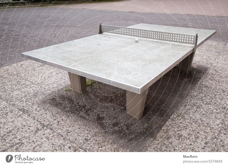 table tennis table Leisure and hobbies Playing Sports Ball sports Joy Table tennis table Exterior shot Deserted Copy Space Table tennis ball Net Concrete slab
