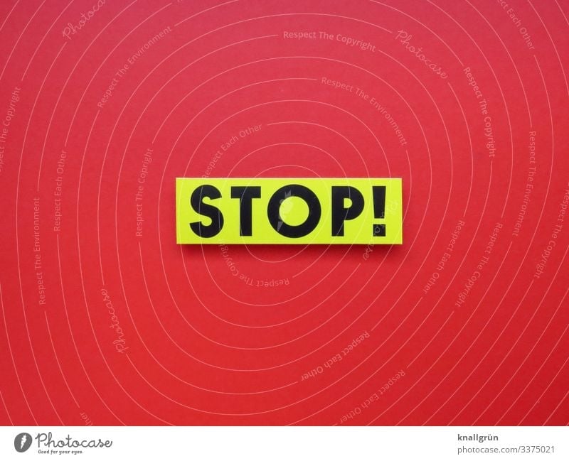 STOP! stop Red White Black Signage Signs and labeling Colour photo Copy Space bottom Copy Space left Studio shot Deserted Characters Copy Space right