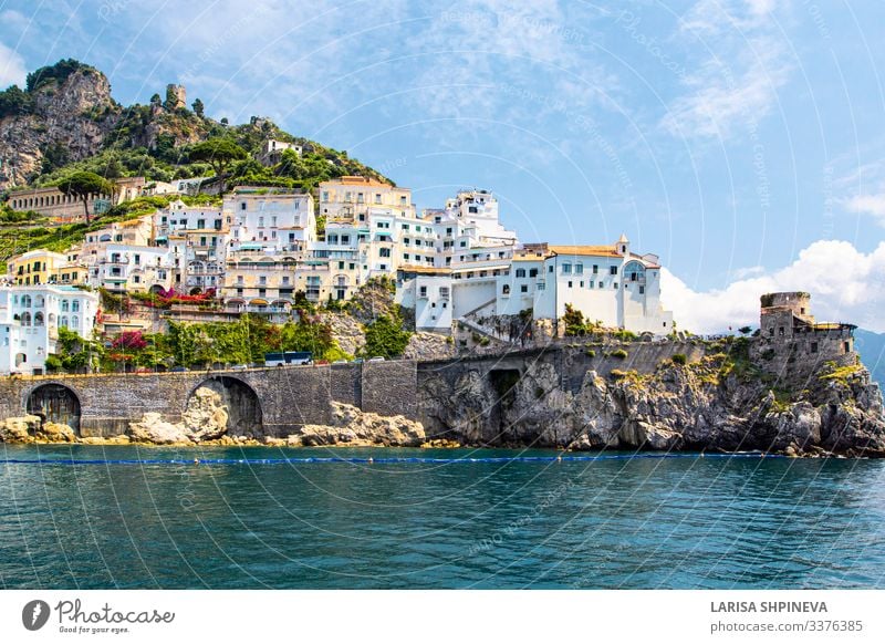 Panoramic view of Amalfi coast, Italy Vacation & Travel Tourism Summer Beach Ocean Island Mountain House (Residential Structure) Nature Landscape Hill Coast