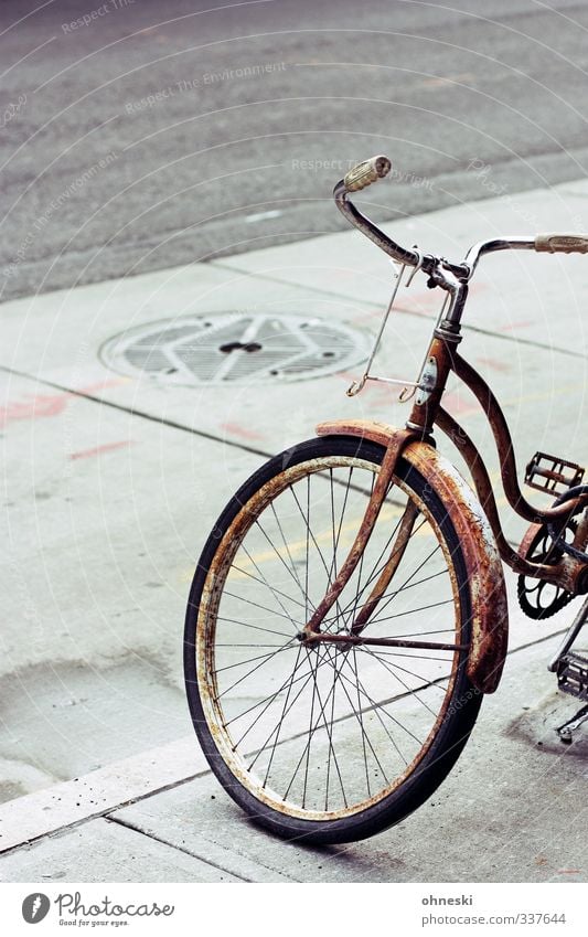 Bye Bicycle Transport Means of transport Cycling Street Sidewalk Old Retro Town Rust Colour photo Subdued colour Exterior shot Deserted Copy Space top