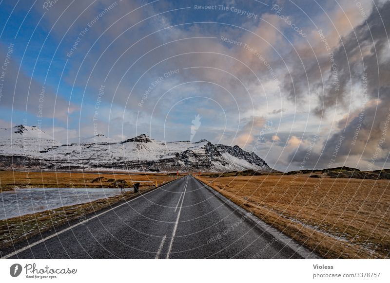 Iceland, Ring Road, snow, Belt highway Snow mountains Street Direct Frozen Clouds infinitely Nature Mountain Landscape Frost Blue Deserted Natural
