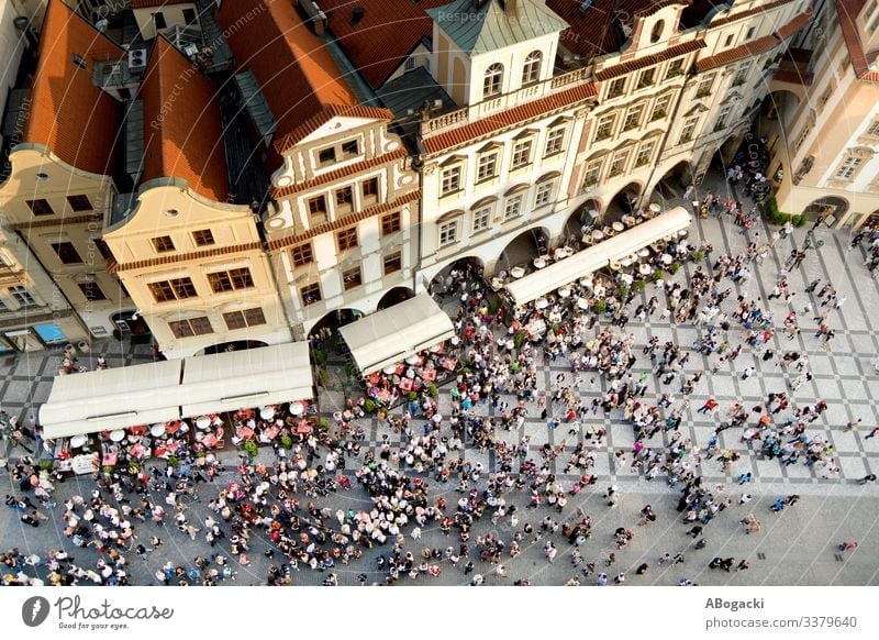 Prague Old Town Square Aerial View In Czechia above aerial architecture cathedral center city cityscape crowd czech europe famous high historical house medieval