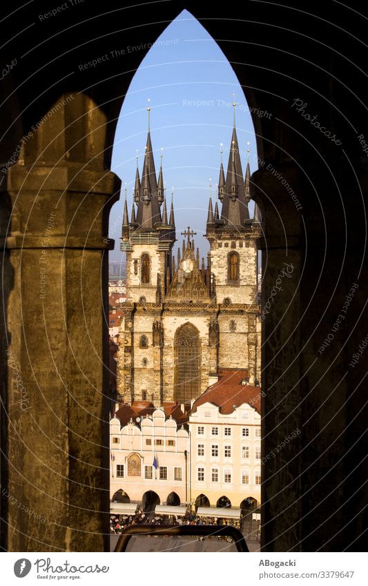Tyn Cathedral In Prague From Town Hall Tower architecture baroque building capital cathedral center church city cityscape culture czech destination europe