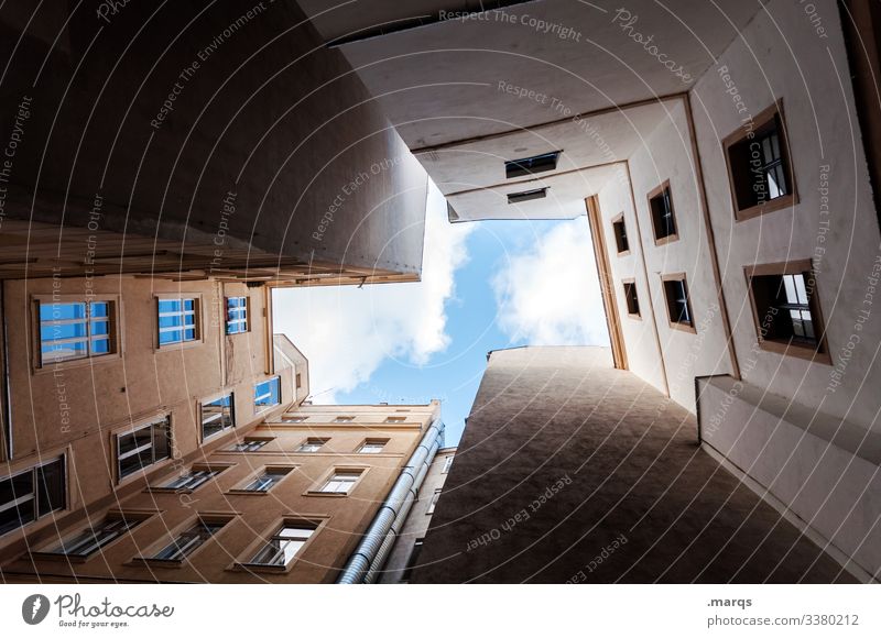 inner courtyard Perspective House (Residential Structure) Building Architecture Facade Ambitious Worm's-eye view Skyward Interior courtyard Tall Window