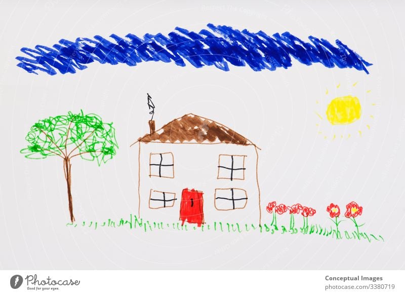 Child`s drawing of a house Childhood Creativity Drawings Visual arts brainstorm home sketch future planning ambition aspirations top view Accommodation