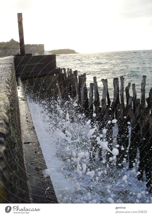 Water on the wall Ocean Waves High tide Sun Staint-Malo