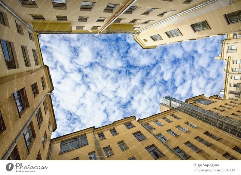 Urban Cell yard courtyard sky architecture house view old blue city wall building window background petersburg yellow saint-petersburg square abstract russia