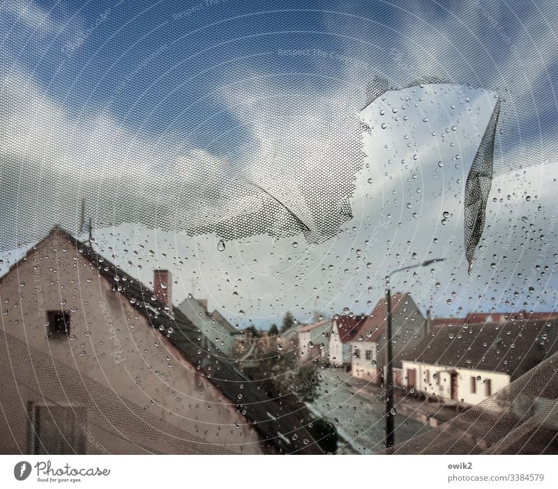 Rainy Kingdom Window outlook Vantage point Overview houses Street Village road Place Village idyll Deserted Copy Space top Panorama (View) Sky Clouds Germany