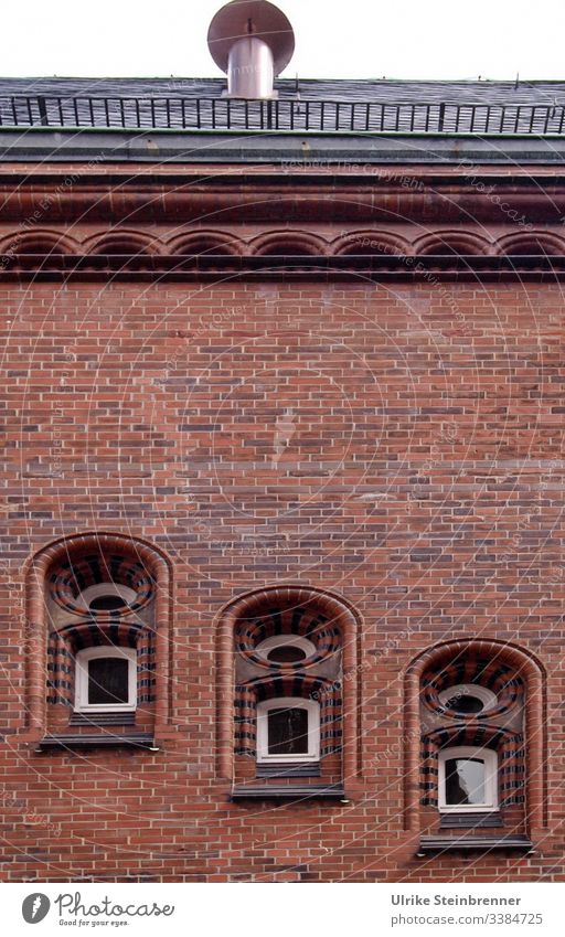 Row of windows in the Hamburg Speicherstadt, brick building Window storehouse city clinker construction built Architecture Facade Manmade structures Old town