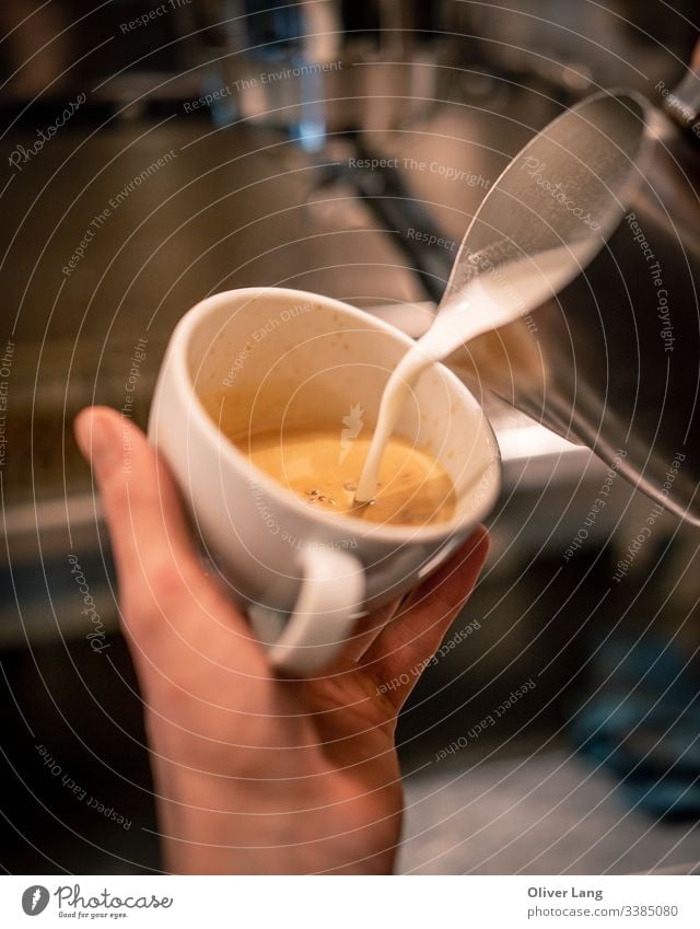 Milk Pouring into Coffee Espresso double espresso Café au lait Hot cafe latte espresso based cup coffee making coffee shop coffee cup latte art hot drink