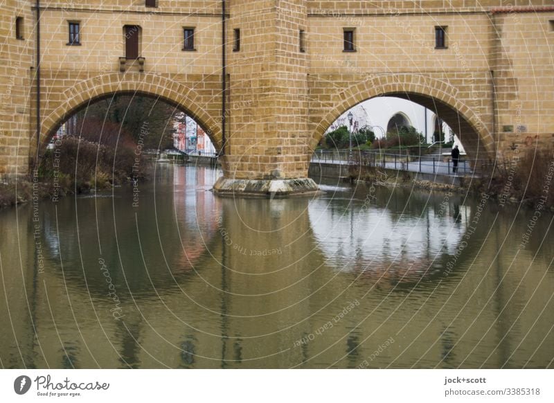 historical arches span over cold water Bridge Historic Franconia Architecture Old town Tourist Attraction Winter Reflection Landmark River Sightseeing Past