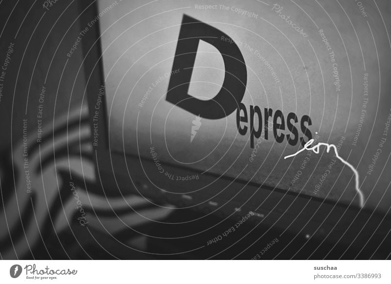 depression Word Letters (alphabet) Screen Computer writing Characters Typography Text Deserted Digital somber Dark Black & white photo Sadness Illness