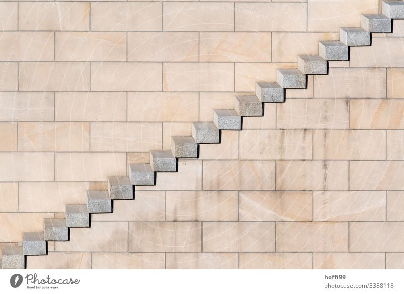 Diagonal steps with sandstone wall Wall (building) Brick Minimalistic Pecking order stagger Stairs Approach to the stairs Stone wall Arrangement lines Pattern