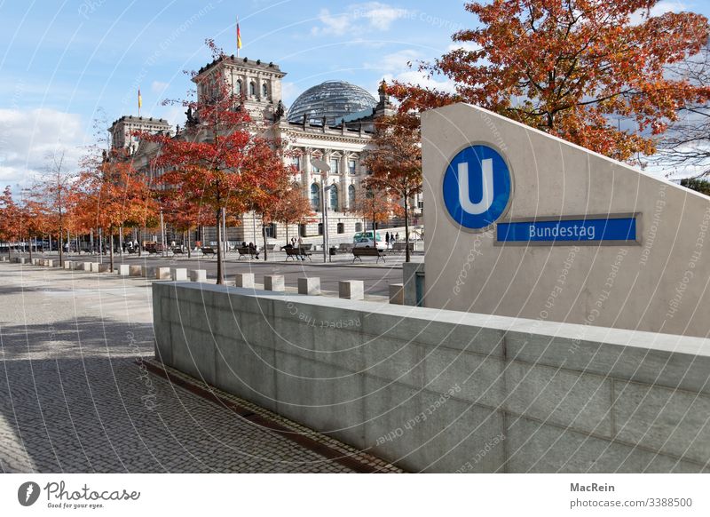 Subway to the Bundestag Underground underground Subsoil Station Stop (public transport) Reichstag Berlin Germany nobody Copy Space Sky Blue Cloud formation