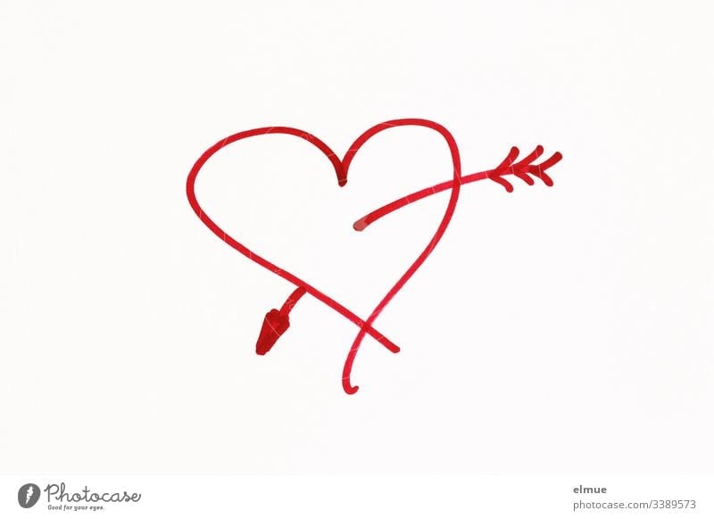 red painted heart with arrow Scribbles Draw Drawing symbolism Communication scribble Interpret Painting (action, artwork) Pictogram sketch Style stylized