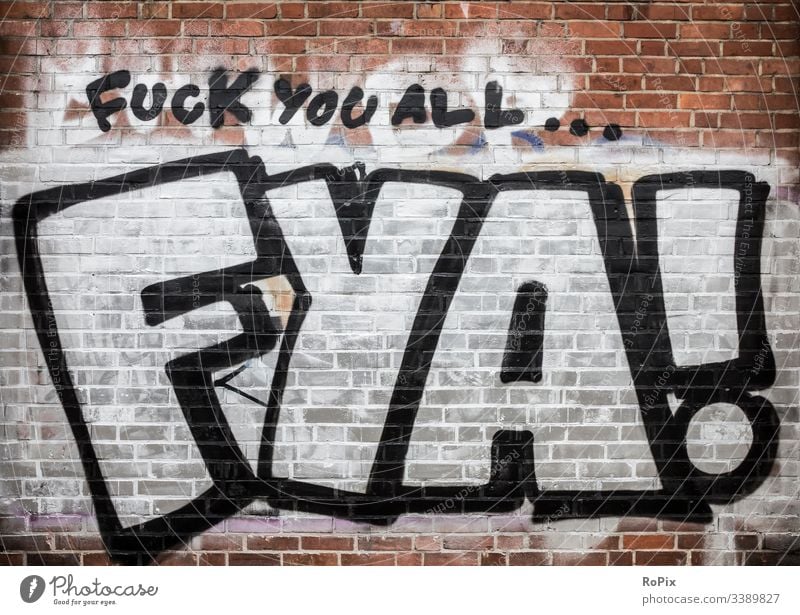 Fuck you all... graffiti wall industrial paint background old abandoned building grunge factory dirty industry detroit spray texture abstract vintage city urban