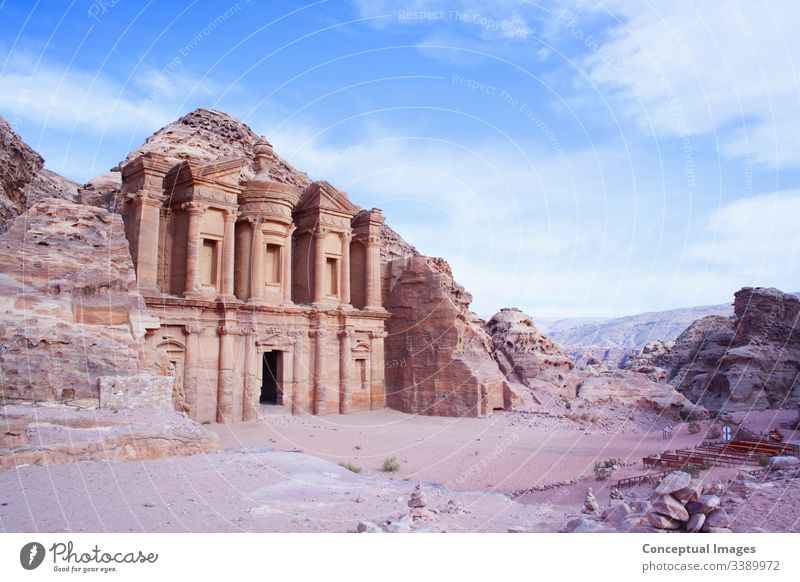 Close up of the Al-Dier Monastery of Petra,  Jordan, Asia. al-dier monastery petra jordan unesco ancient travel tourism architecture history east heritage old