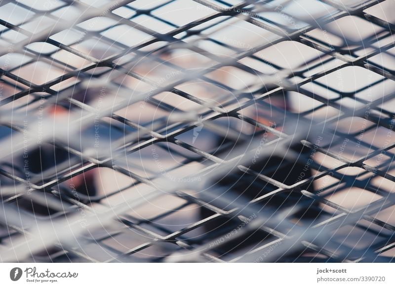 behind metal grids Structures and shapes Abstract Line Grating Subdued colour Metal Silhouette Detail Network Many Sharp-edged Complex Irritation background