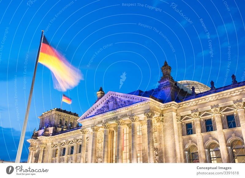 The Reichstag at dusk, Berlin, Germany. architectural architecture attraction berlin building bundestag capital city cityscape congress destination destinations