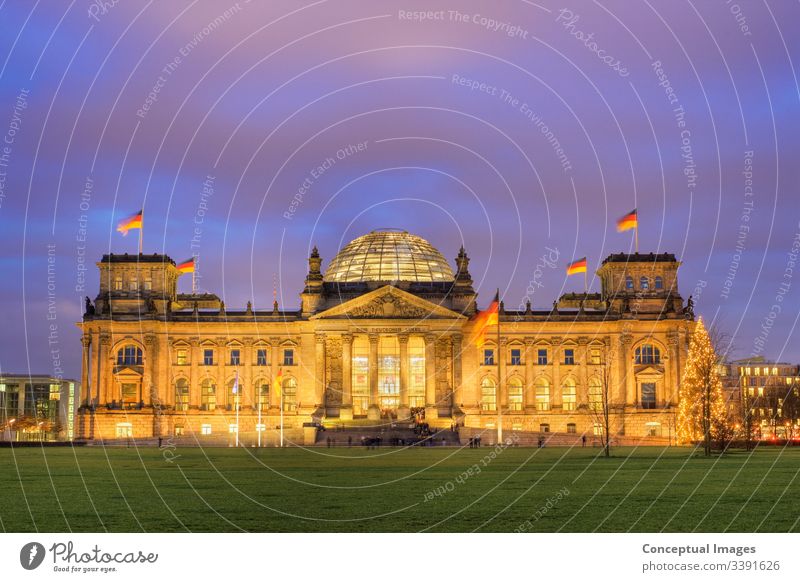 The Reichstag at dusk Berlin. Germany. architectural architecture attraction berlin building bundestag capital city cityscape congress destination destinations
