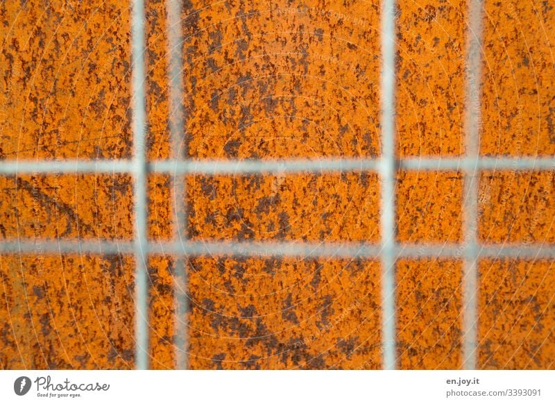 grate behind bars Rust corroded Old Corrosion Grating Hoarding Blur Orange Construction site Factory Industry