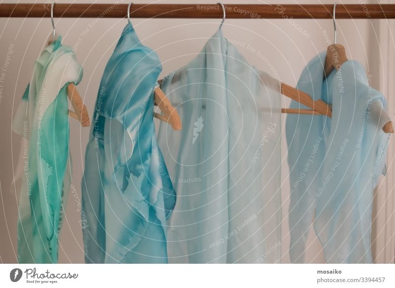 silk scarves- pastel tone - bright blue color shop item background bridal luxury bride burlap celebration closeup cloth clothing cold cotton crumpled cyan