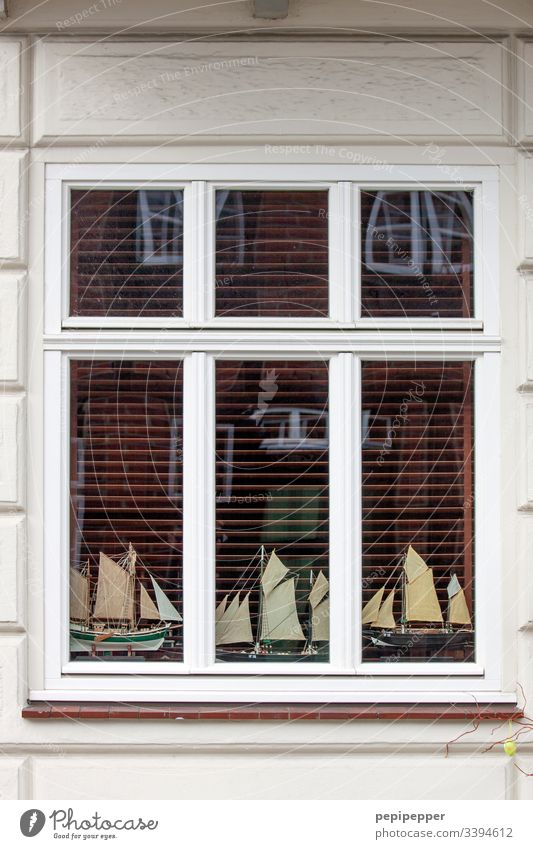 model making, ships, windows Model-making Sailing ship Window Facade Navigation Sailboat Colour photo schalusie Deserted reflection windowsill Pane