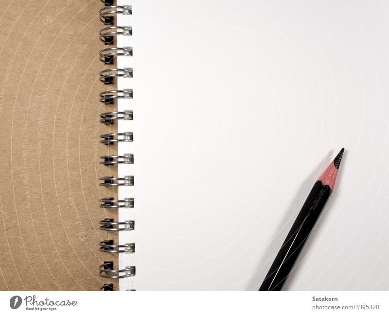White paper page of Note Book and Pencil note book blank white notebook stationary pencil open background design clean empty spiral notepad memo education