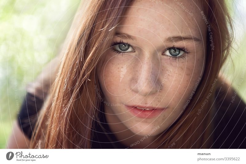 Eye contact - young woman Young woman young adults Teenage Girls teenager Portrait of a young girl Girl`s face Outdoors portrait Youth (Young adults)