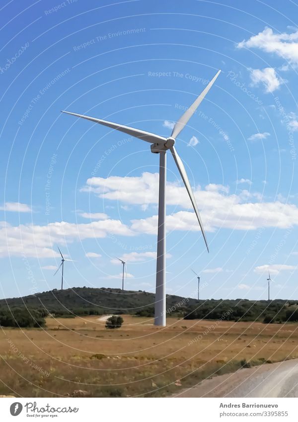 Wind generators on the mountain with blue sky Industrial Environment Powerful Conserve concept Clear Picturesque turbine Rural Supply windy ring Electric