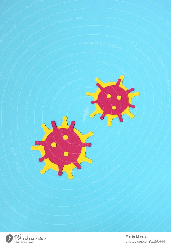 Corona viruses | paper illustration of two viruses on a light blue background coronavirus Bacterium Infection flu Settings pathogenic Illness Healthy medicine