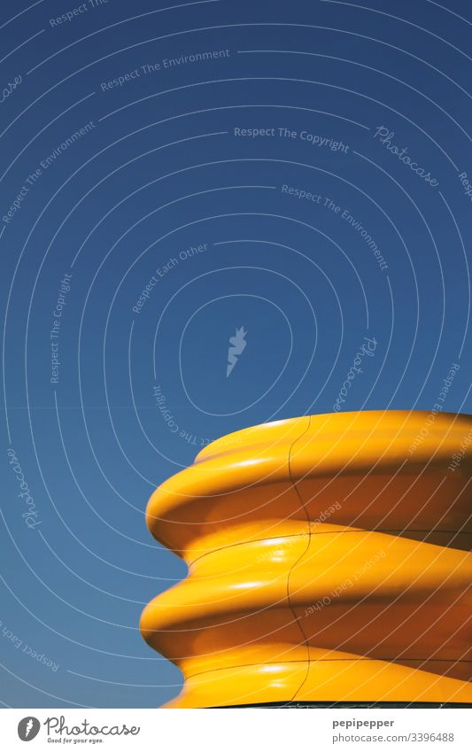yellow, thread Yellow Sky Blue Thread Deserted Close-up Corkscrew Colour photo Detail Art Structures and shapes