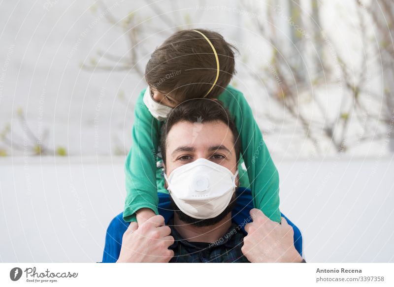 father and son with medical mask contagion contagious one person disease epidemic face mask illness arab middle eastern mers coronavirus man protect protection