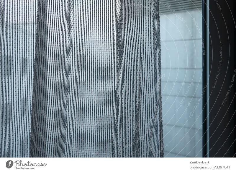 View from the window, through a curtain, of modern and dreary house facades Window Curtain Looking View from a window House (Residential Structure) Facade Gray