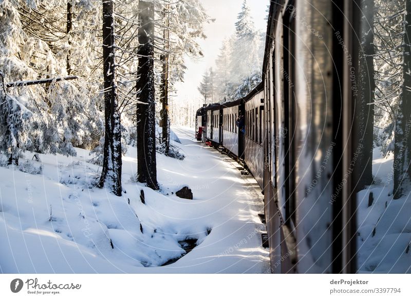 By train through the wintry Harz mountains Sympathy Copy Space bottom Exterior shot Multicoloured Saxony-Anhalt Colour photo Deserted Copy Space right Brocken