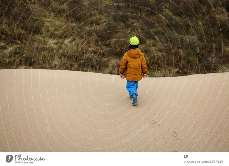 child walking on a sand dune Child Children's game Walking Climbing future picture unknown Lifestyle courage Leisure and hobbies Power Willpower Self-confident