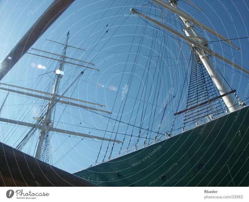 sailing vessel Sailing ship Watercraft Summer Electrical equipment Technology Harbour Sky Electricity pylon three-master