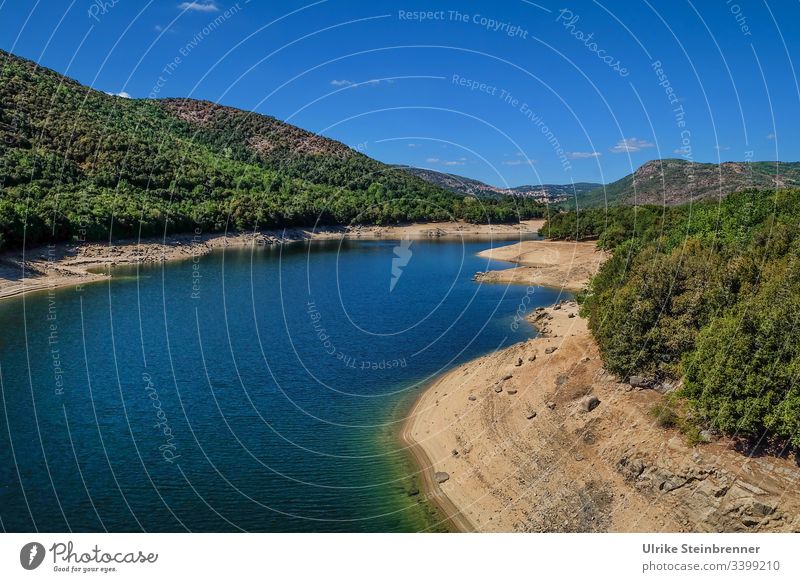 Dehydrating Lago di Gusana in Sardinia Drying dehydration aridity dry season Lake Lake Guana Nuoro Water Blue forests Lakeside Nature Relaxation