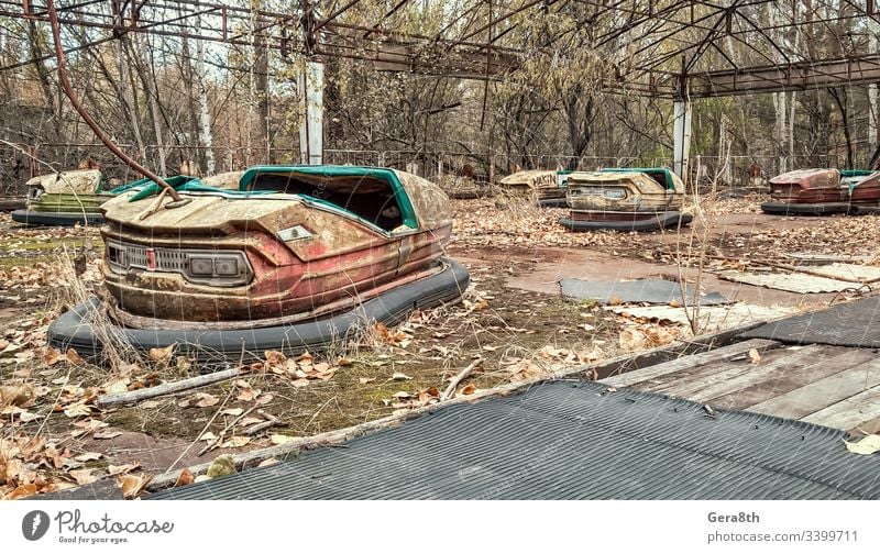 abandoned amusement park in Chernobyl Ukraine Accept accident attraction autumn broken catastrophe contaminated contamination damage damaged danger dangerous