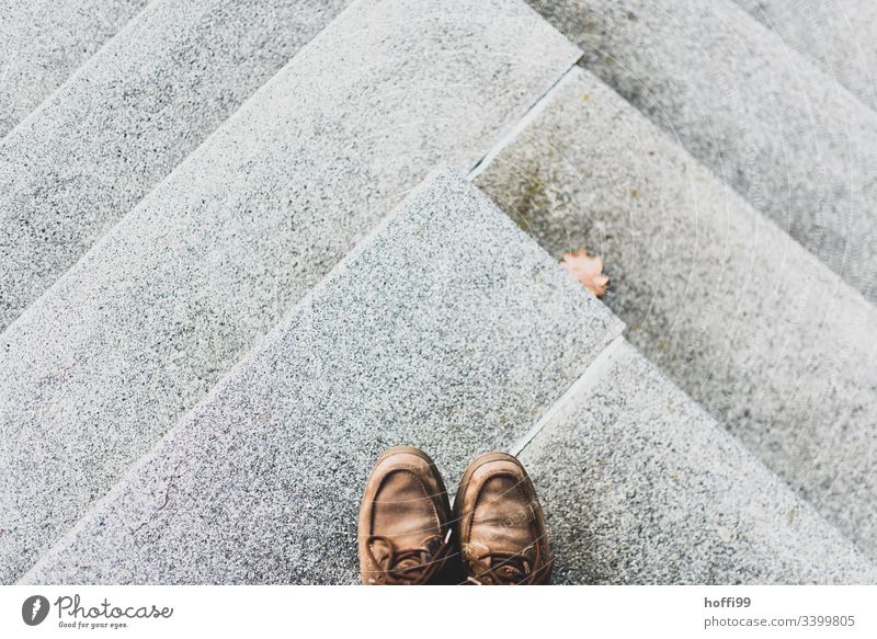 Concrete stairs with old shoes Footwear Stand Legs Symmetry Bird's-eye view Stairs Town Fear of heights Perspective Lanes & trails Art Abstract Experimental