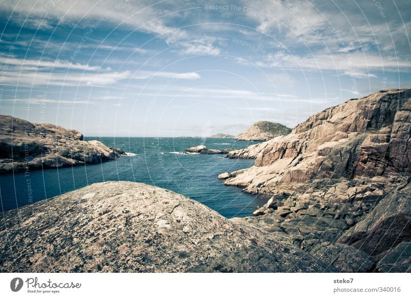 Southern Norway Water Sky Beautiful weather Rock Coast Bay Ocean Blue Loneliness Relaxation Calm Far-off places Fresh Colour photo Exterior shot Deserted