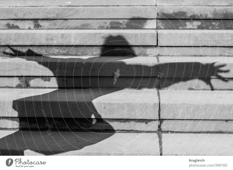 stair shadow Human being Feminine 1 Dance Stairs Shadow Flying Gray Black & white photo Exterior shot Deserted Day