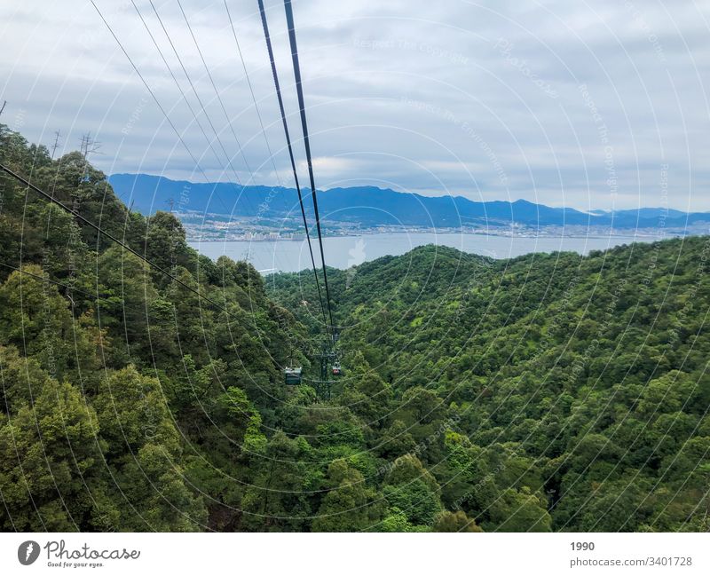 Going down the cable car Cable car Grenoble Nature Gondola Rope Mountain Wire cable Sky Upward Downward Clouds