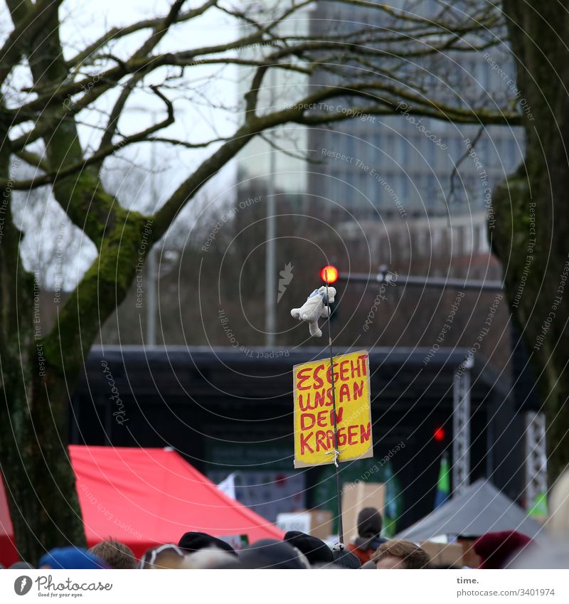 Youth Wisdom Demonstration protest Climate protection Tree Poster material children's toy Hamburg High-rise daylight Stage Crowd of people dunning